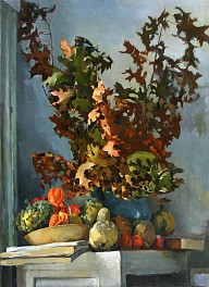 Autumn Still life of oak branches in a vase by Magical Realist, Priscila Roberts
