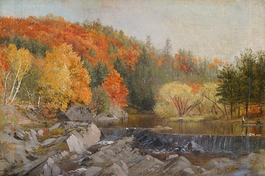 Aaron Draper Shattuck, Autumn Colors at the Falls
oil on canvas laid down on board, 11 3/8" x 17 1/8"
stamped lower right
NWADS 03
$22,000