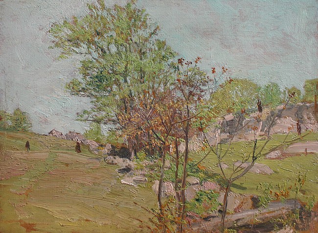 Allen Butler Talcott, Budding Trees
oil on panel, 12" x 16"
unsigned
sketch of sunlit trees, verso
ABT 101
$6,500