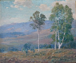 White birches grace a late summer landscape in oil by Old Lyme Impressionist William S. Robinson
