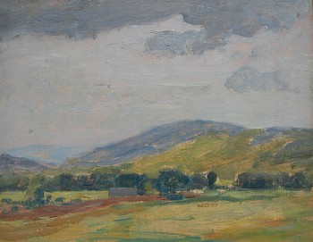 This painting sketch quickly renders an approaching storm in the New Hampshire mountains by William Robinson.