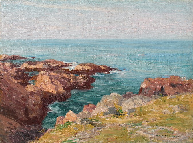 William S. Robinson, On the Shoreline
oil on board, 12" x 16"
signed,  Wm. S. Robinson, lower right
dated, Gloucester, Mass., August 1925, verso
JCA 5852
$3,500