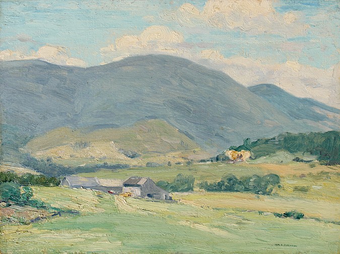 William S. Robinson, Vermont Hills
oil on board, 12" x 16"
signed , Wm. S. Robinson, lower right
dated, Pownal Center, VT., July 30, 1923, verso
JCA 5856
$2,800