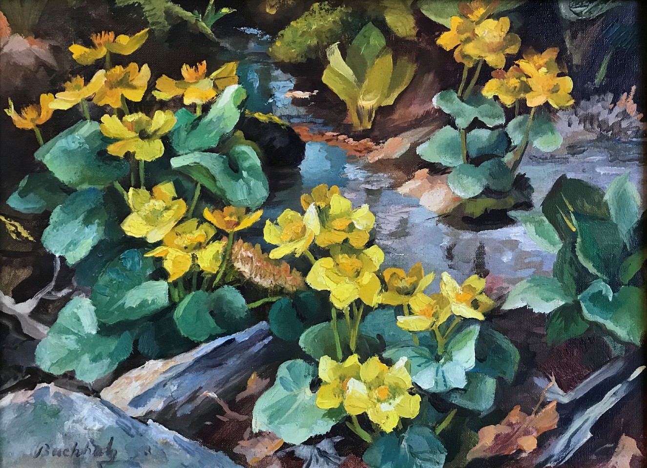 Frederick Bucholtz, Brookside Marigolds
oil on canvas, 12" x 16"
signed Bucholtz,  l.l.
JCAC 6218
$750