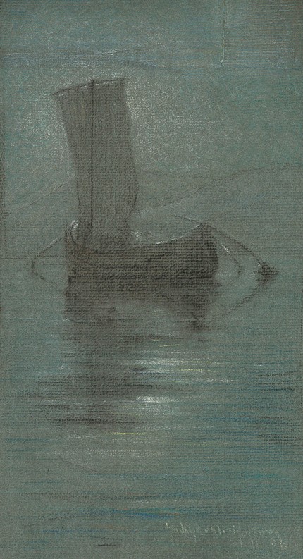 Harry L(eslie) Hoffman, Sailboat by Moonlight
pastel on gray paper, 11" x 6" sight size
signed, H. L. Hoffman, and dated, 06, lower right
HH #14
$750