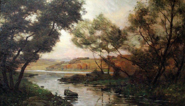 Louis Aston Knight, River View, France, c 1910-20s
oil on canvas, 27" x 45 3/4"
signed and inscribed lower left:  Aston Knight  Paris
JWe 1013.05