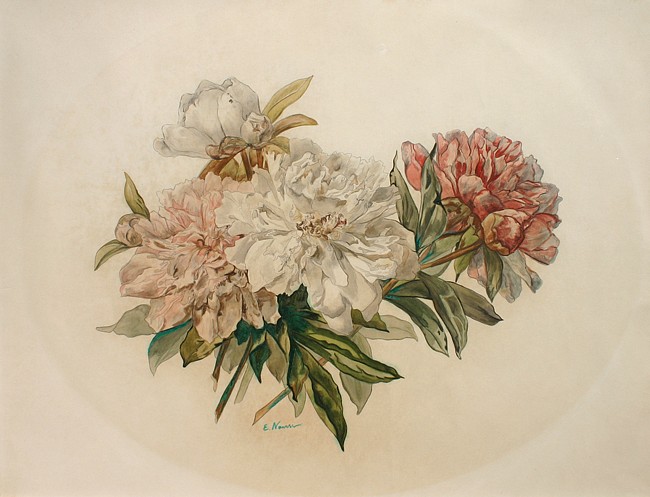 Elizabeth Nourse, Peonies
watercolor and gouache on paper, 17 1/2" x 23 1/2"
signed, E. Nourse, lower right
JWC 03/06.03
$5,000