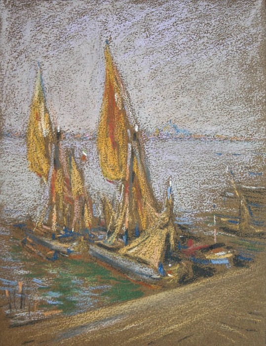 Henry Cooke White, Drying Sails
pastel on paper, 7" x 5 1/4"
unsigned, estate stamped verso
HCW 45
$2,500