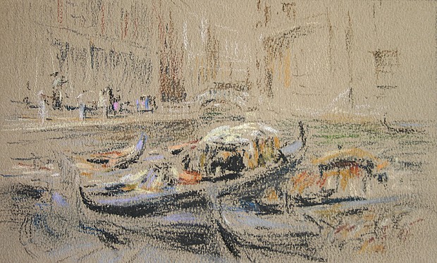 Henry Cooke White, In the Canal
pastel on paper, 5" x 5 7/8"
usigned, estate stamped verso
HCW 49
$2,000