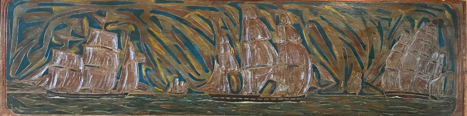 Elmer Livingston MacRae, Making Harbor, 1923
carved and painted wood, 8 3/4" x 33"
signed E. L. Macrae and dated 1923. l.r.
JCA 6322
$2,000