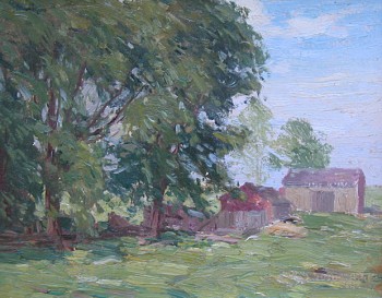 "Summer Afternoon" evokes an ease which is displayed in this painting of oak shade and farm buildings with little indication off human activity.