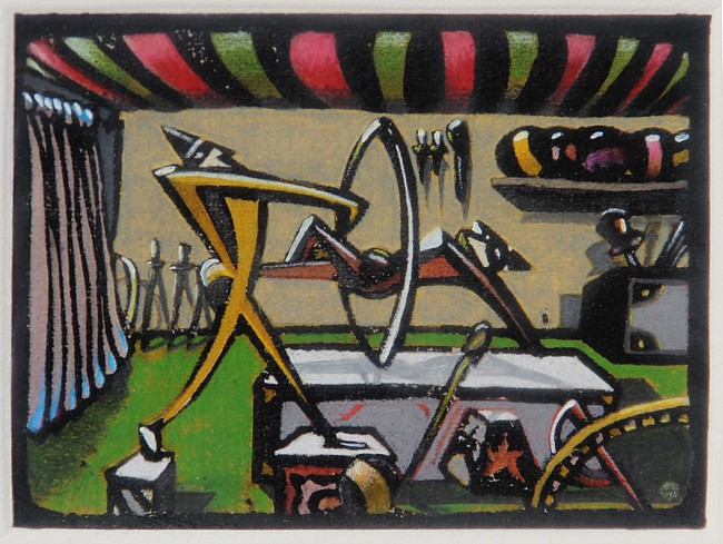 Carl Nicholas Titolo, Act One Levitation, 1982
lino cut, mixed media, 3 1/8"" x 4 1/8"" ss
JCA 5912
$1,500