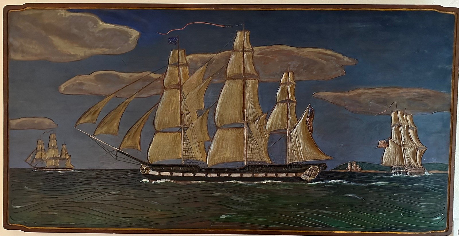 Elmer Livingston MacRae, U.S. Frigate Essex
oil on carved wood panel, 26 1/2"" x 52 1/2""
RS 1123.02
$9,500