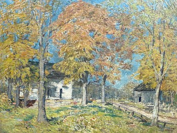american impressionism/lyme art colony: Clark Greenwood Voorhees Farmhouse in Autumn