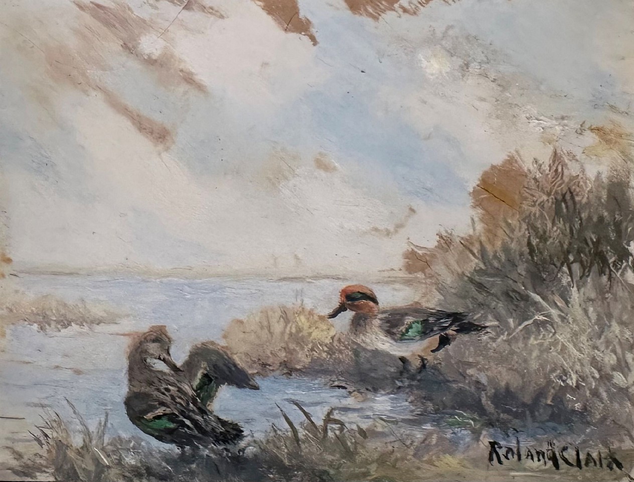Roland Clark, Green Winged Teals
oil on celluloid, 3 1/4"" x 4 1/4""
MLFA1125.15
$3,500